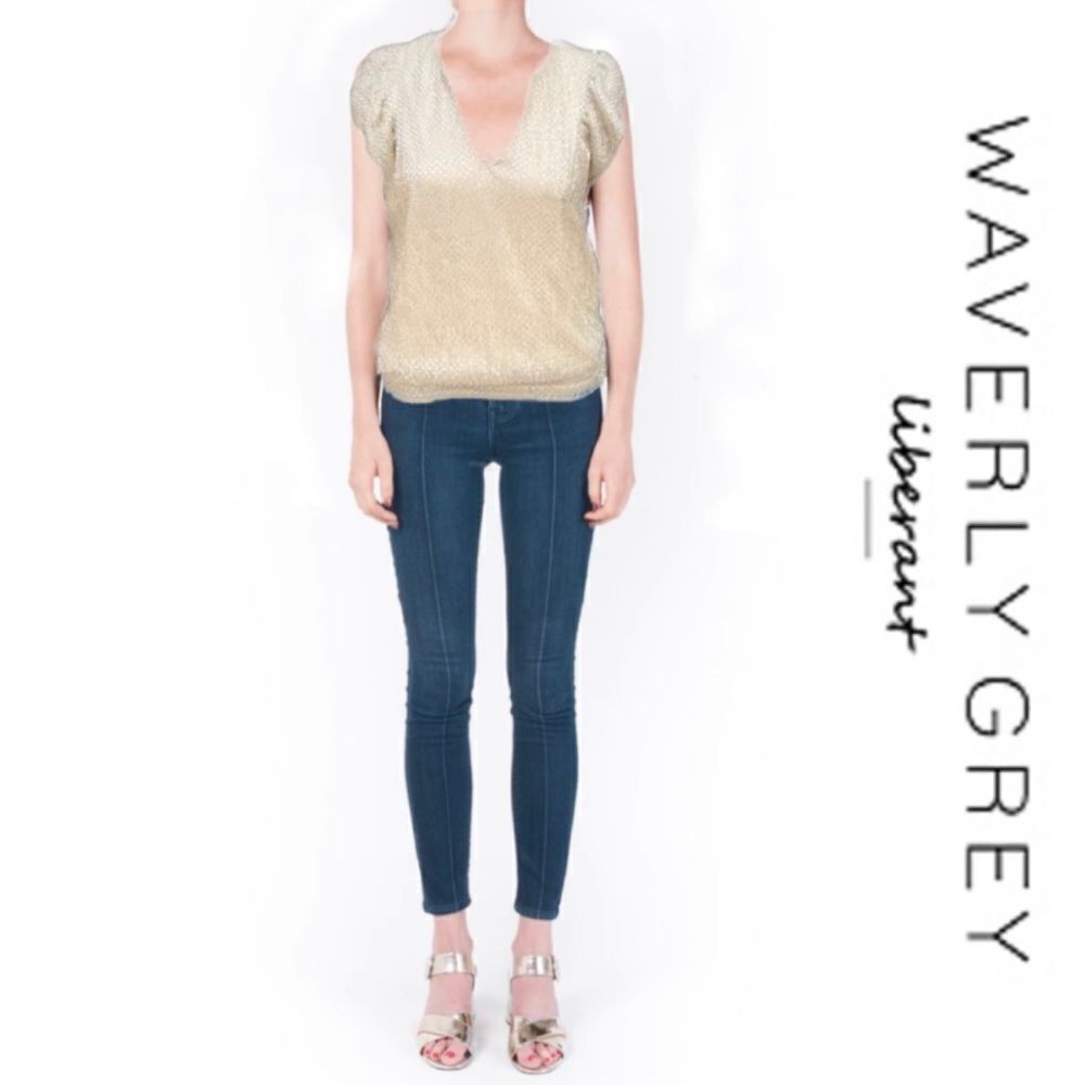 Waverly Grey Gold Flutter Sleeve Blouse